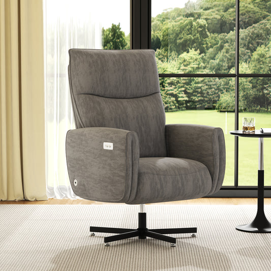 Power Swivel Recliner Chair, Electric Reclining with USB & Type-C Charging, 360° Swivel Velvet Upholstered Accent Chair, for Home Office & Living Room, Easy Assembly,Dark Gray