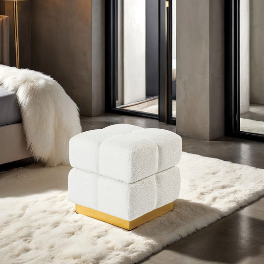 Contemporary Style Square Storage Stool Beige Finish Biscuit Tufting Storage Compartment Primary Living Room
