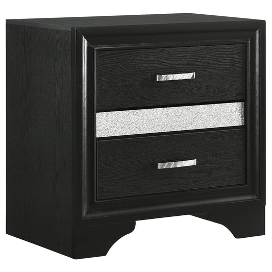 Black Transitional 2-Drawer Nightstand with Hidden Jewelry Tray, Wood & Metallic Accents, 26.0 x 16.5 x 26.0 inches