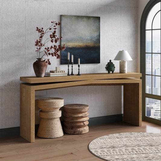 65-Inch Solid Wood Veneer Console Table, Long Farmhouse Entryway Sofa Table for Living Room, Hallway, Behind Couch, Apartment, Antique Brown