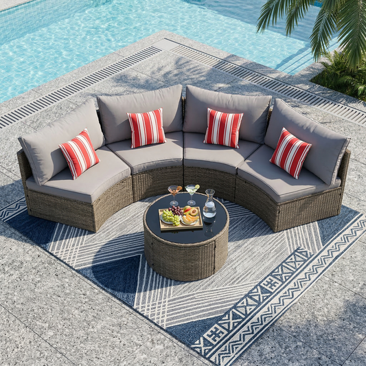 Outdoor Patio Furniture Half-Moon Sectional Round Patio Furniture Set Sofa