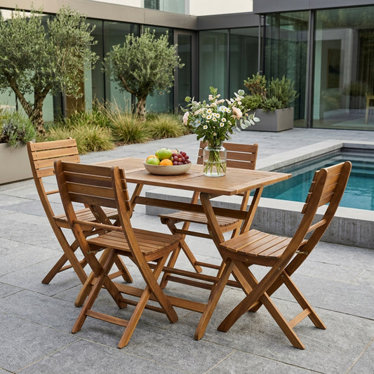 Natural 5-Piece Acacia Wood Outdoor Patio Dining Set,Natural Stained