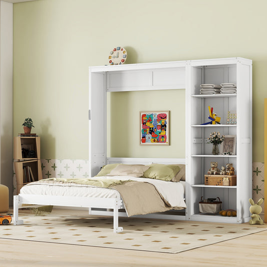 Queen Size Murphy Bed Wall Bed with Shelves,White(OLD SKU:LP000697AAK-1)