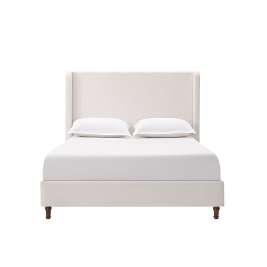 Harper Upholstered Bed with Tall Headboard, Elegant Simplicity, Cream White Chenille, Queen Size