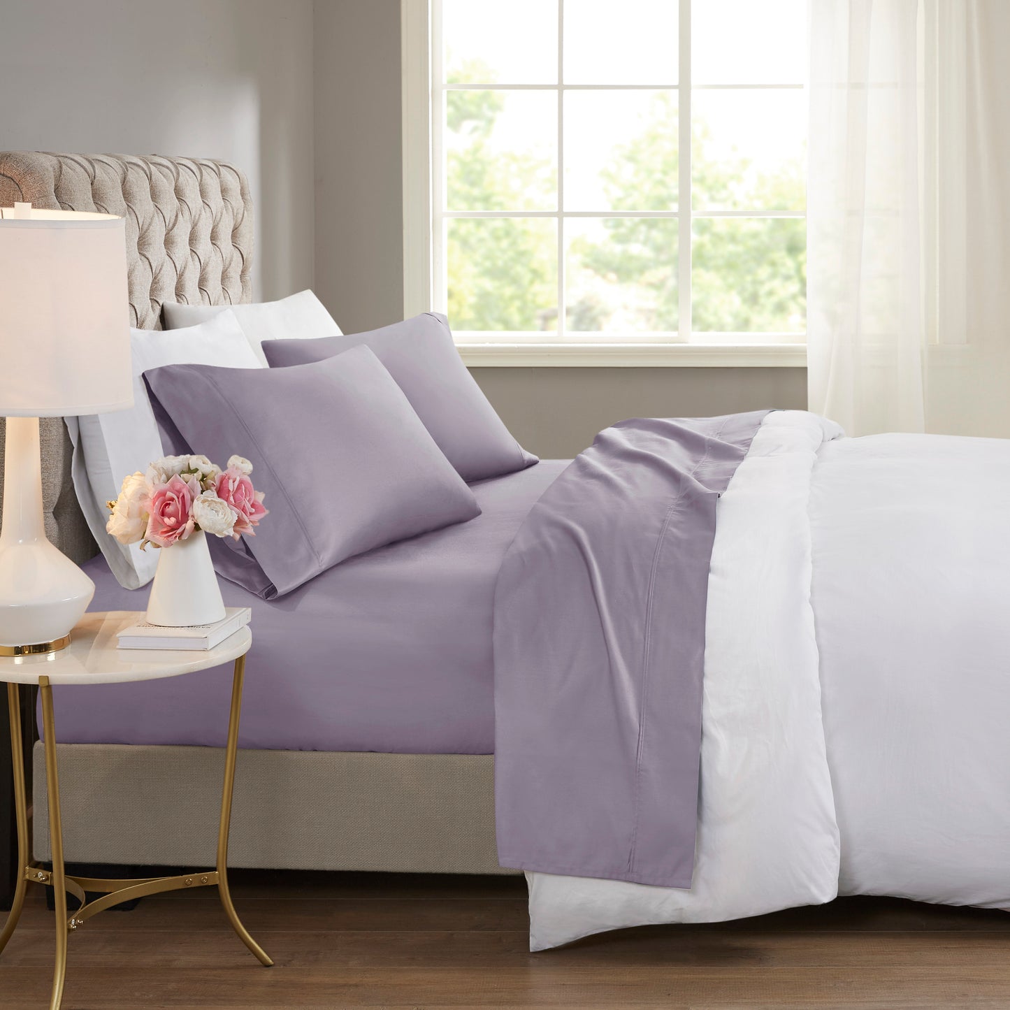 4-Piece Full Cooling Cotton Blend Sheet Set, Purple