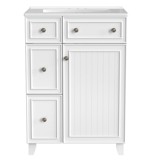 Transitional Bathroom Vanity Cabinet with Ceramic Sink, 24-Inch, White, MDF and Solid Wood