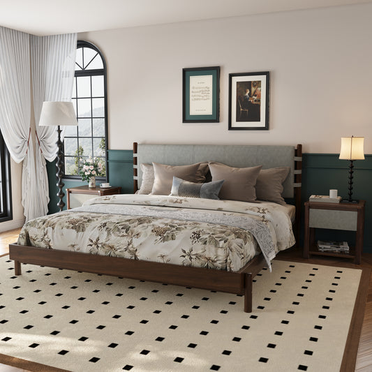 Modern King Bed Frame Set with 2 Nightstands, Light Gray Wood Platform Bed with Headboard and Matching Bedside Tables for Bedroom