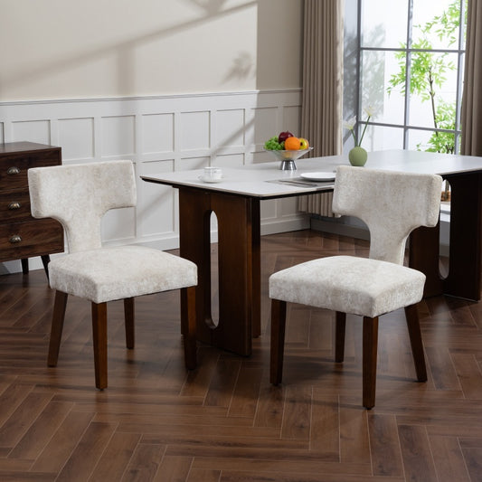 Mid Century Modern Dining Chairs Set of 2, Farmhouse Chenille Fabric Upholstered Accent Chair,Kitchen Chairs with Hardwood Frame, Beige