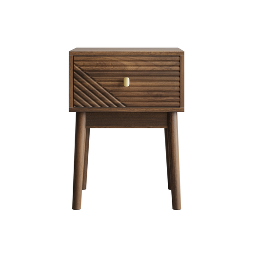 Medieval-Modern Style Walnut Bedside Table with Metal Handles, 2-Piece Set in Walnut Finish, Solid Wood and MDF Construction, 15.75 x 15.75 x 21.65 inches
