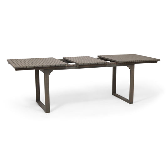 Outdoor Expandable Acacia Wood Dining Table With U-shaped Leg, Gray
