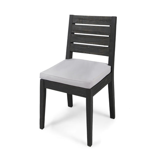 Patio Armless Dining Chair with Laid-Back Slat Panel Design, Light Grey