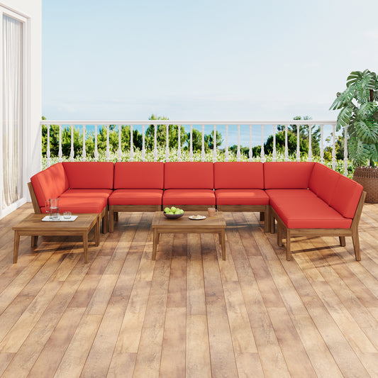 GRENADA 8 SEATER ACACIA WOOD SECTIONAL SOFA SET, TEAK+RED