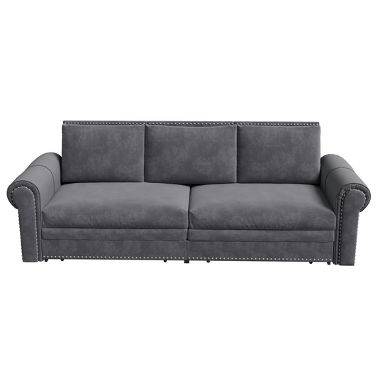 93.7 ' King Pull Out Sofa Bed, Chesterfield Sofa, 3-in-1 Velvet Convertible Sleeper Sofa with Nailhead Trim & Rolled Arm, Multi-Functional Sofa Bed for Living Room, Bedroom, Apartment, Office