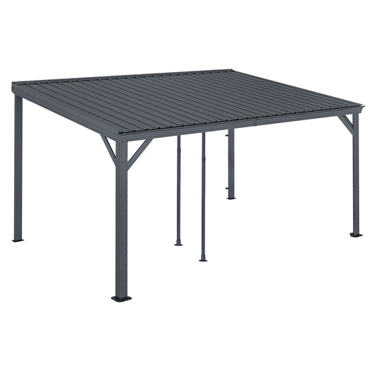 10x14FT Lean to Gazebo, Outdoor Hardtop Wall Mounted Gazebo with Sloping Galvanized Steel Roof, Upgraded Heavy Duty Mounted Shelter with Drainage System for Deck, Porch, Backyard