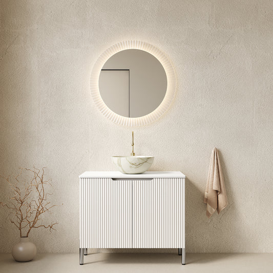 TURIO 30' Bathroom Vanity with Sink, Freestanding Bathroom Storage Cabinet with 2 Doors, White Bowl Ceramic Basin with Stone Pattern & Carrara White Artificial Marble Top, No Faucet, White Color