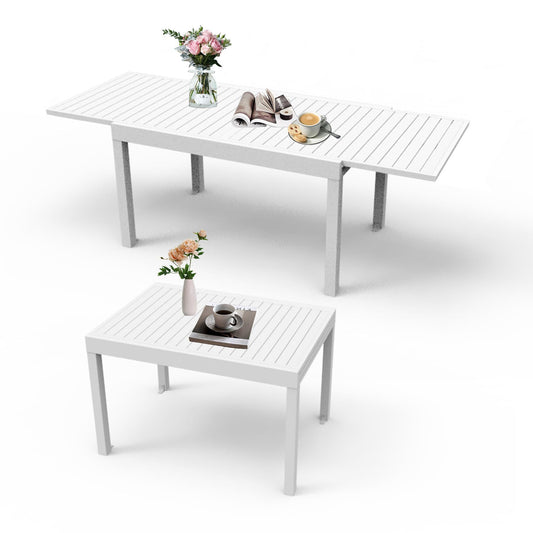 Aluminum Patio Extendable Dining Table 35'- 71', Adjustable Indoor Outdoor Patio Dining Table with E-Coating for 4-6 Person Garden Lawn Porch Bistro Furniture, Elegant Ivory White