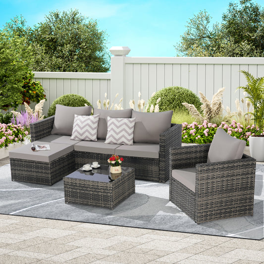 3 Pieces Patio Furniture Set,Outdoor Woven Sectional L- Shaped Patio Furniture ,Wicker Conversation Set with single sofa, and Detachable Lounger &Coffee Table for Backyard Poolside