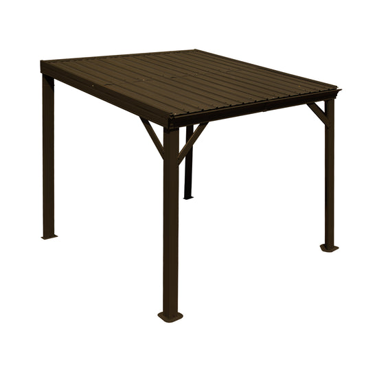 8' x 8' Lean to Gazebo, Wall Mounted Gazebos Pergola with Built in Drainage System, Galvanized Steel Roof, Hardtop Patio Shelter for Deck, Porch, Backyard and More,Brown