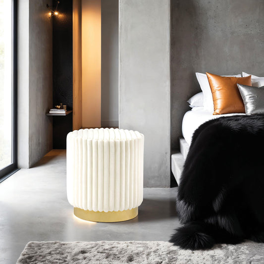 Contemporary Style 1pc Round Accent Stool Gold Base Stainless Steel Fur Fabric Beige Finish Primary Living Room
