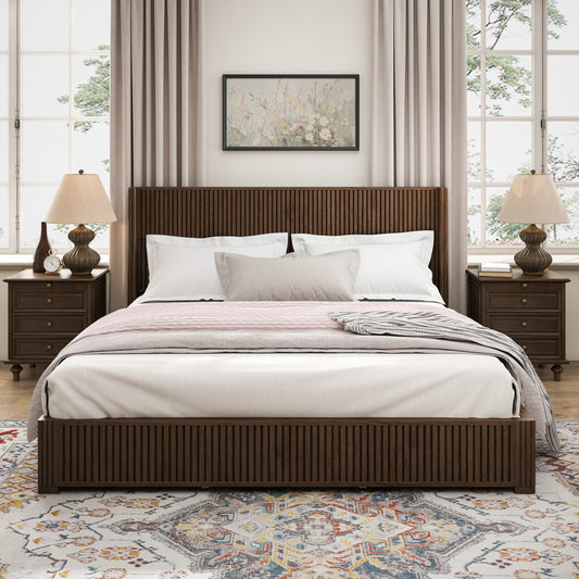 Solid Wood Platform Bed Frame with Headboard, No Box Spring Needed, Floor-standing bed, Easy Assembly, King Size, Walnut