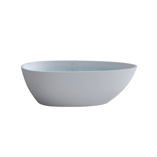LILYA 59'' Freestanding Solid Surface Resin Stone Bathtub with Overflow and Pop-up Drain, Matte White