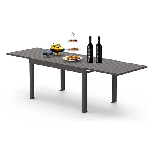Large Extendable Patio Dining Table, Aluminum Metal Indoor Outdoor 53'- 106' Adjustable for 6-8 Person Rectangular Table for Porch Backyard Balcony Garden (Dark-Brown,1 Table)