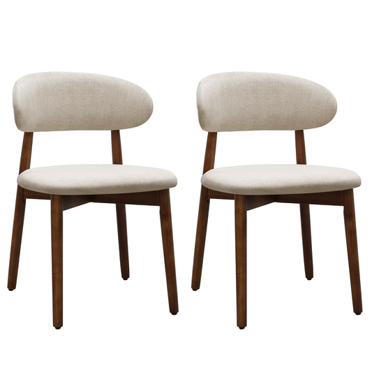 Warm Grey Flannelette Upholstered Dining Chair with Walnut Solid Wood Legs, Armless Chair Set of 2 for Kitchen, Restaurant, Living, Meeting Room