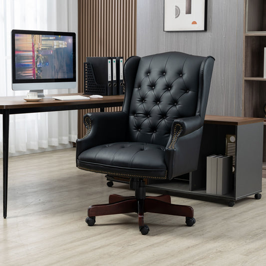 Executive Office Chair Comfortable Desk Chair - Ergonomic Design - Thick Padded Seat and Backrest - PU Leather Desk Chair with Smooth Glide Caster Wheels, 1 Pack Black