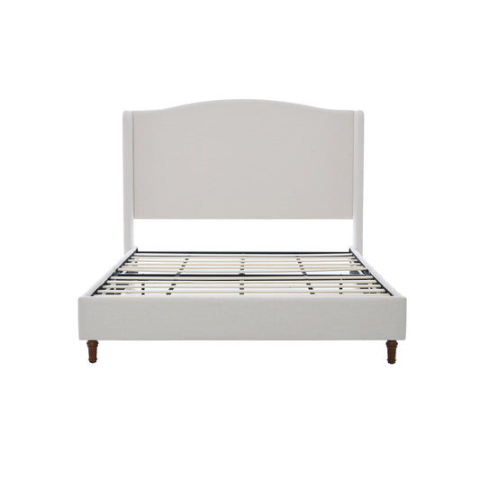 Minimalist Designs Hannah Upholstered Wingback King Bed Frame with 54' Headboard in Premium Textured Canvas Chenille Look Ivory