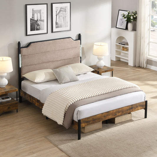 King Bed Frame , Upholstered headboard with Charging and Touch sensitive LED Lights, Under Bed Storage, No Box Spring Needed,Noise Free