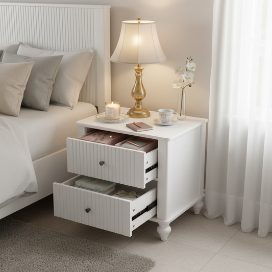 23' Nightstand with 2 Drawers, White Color - Sturdy Wooden Bedside Table for Bedroom & Living Room Use, Modern Decor, MP1