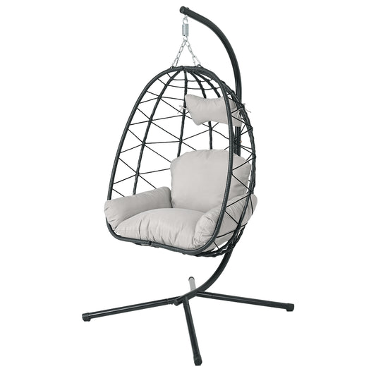 Hanging Egg Chair with Stand Indoor Outdoor PE Wicker Swing Hammock Chair with Washable Cushion for Patio Bedroom Balcony Garden