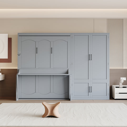 Queen Size Murphy Bed Wall Bed with Closet,Gray(OLD SKU:LP000581AAE)