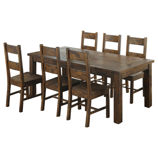 Mina Rustic Golden Brown 7-Piece Dining Table Set with Wood Finish and Farmhouse Style
