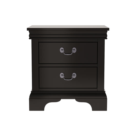 Classic Wooden Nightstand-Black with Two Drawers, Solid Wood+MDF, 22' x 16' x 22.7'