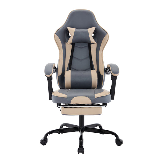 Gaming Chair, Ergonomic Computer Chair with Footrest and Massage Lumbar Support, Height Adjustable Swivel Video Game Chair for Adults, 300lb Max, Blue Beige