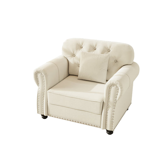 41.3'Upholstered Velvet Sofa with Nailhead Trim and Rolled Armrests,Mid-Century Modern Chesterfield Sofa with Button Tufted,Includes 1 Pillows,Beige/White
