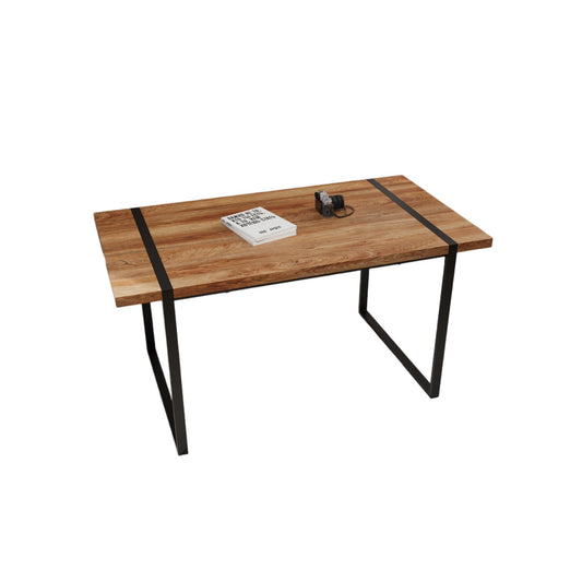 59' Modern Industrial Rectangular Dining Table with MDF Natural Wood Color Top and Black Metal Legs, 4-6 Person Capacity, 1.5' Thick Engineered Wood Surface