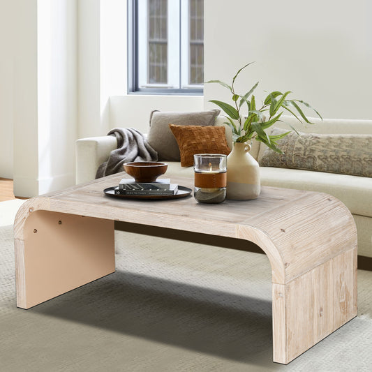 Farmhouse Vintage Crafts Coffee Table,Curved Art Deco Design, Easy Assembly, 48' W x 24' D x 18' (Antique Natural) {Old Sku : W1445P214062}