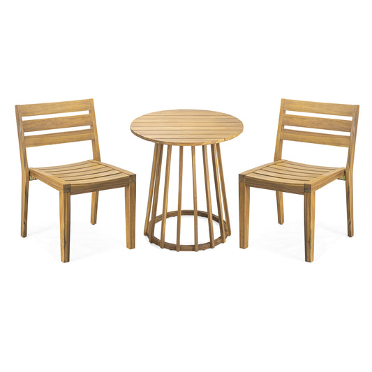 Outdoor 3-Pieces Acacia Wood Dining Set, Round Bistro Set, Teak Finish, Durable Hardwood