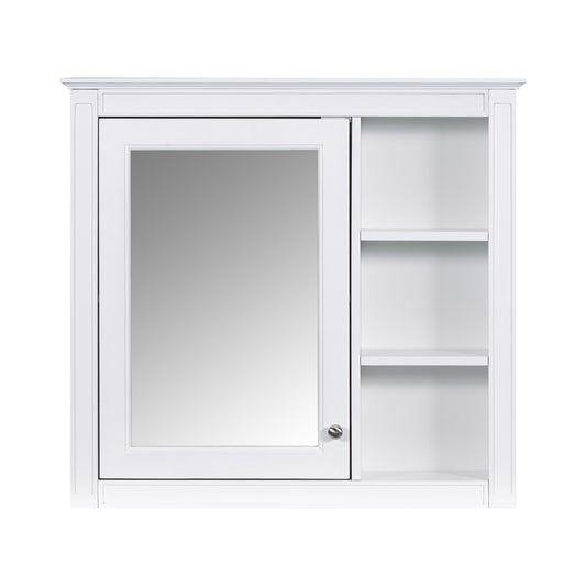 Modern Wall-Mounted Medicine Cabinet with Mirror, 30'' x 28'', White Finish, MDF and Solid Wood Construction, 3 Open Shelves
