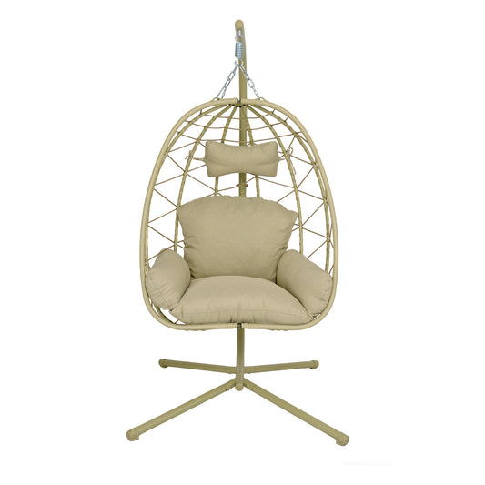 Hanging Egg Chair with Stand Indoor Outdoor PE Wicker Swing Hammock Chair with Washable Cushion for Patio Bedroom Balcony Garden