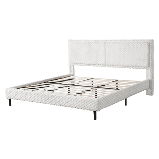 Simple Modern White Plush Soft Bed Comfortable Backrest for Bedroom, King Size with Skin-Friendly Fabric and Solid Wood Frame
