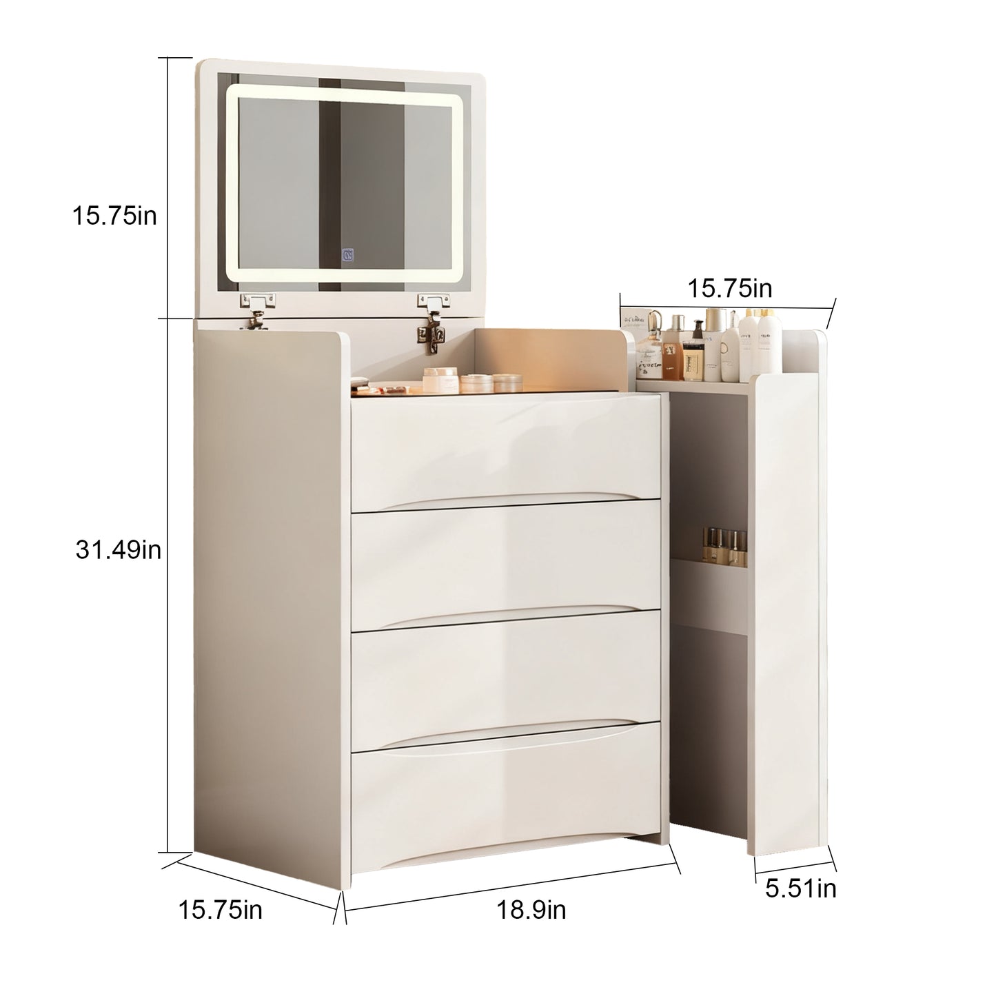 3-in-1 Flip Mirror Vanity Desk with Lights & Storage, Makeup Dressing Table with Adjustable LED