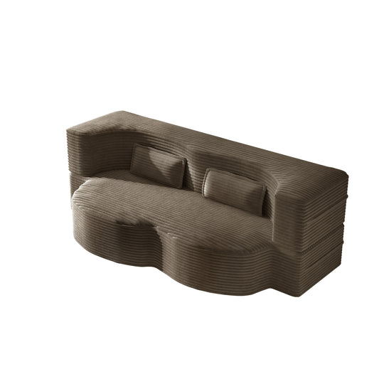 Modern Floor Sofa with 2 Pillows,Convertible Corduroy Fabric Foam-Filled Sleeper Sofa Bed,15' Twin Size Folding Mattress for Living Room,Guest Bed,Playroom,no assembly required, Coffee