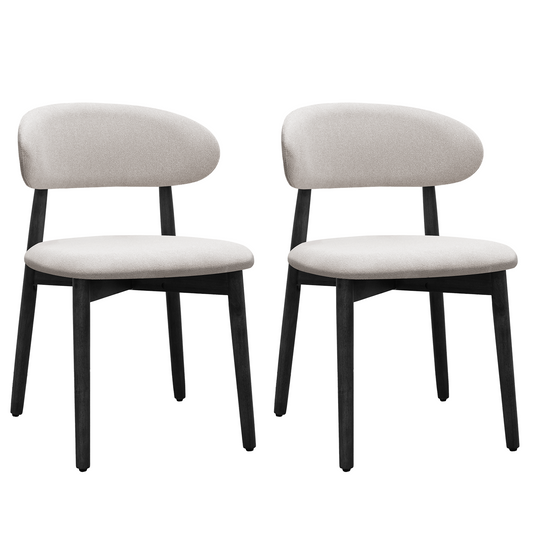 Linen Grey Cotton-Linen Fabric Upholstered Dining Chair with Black Solid Wood Legs, Armless Chair Set of 2 for Kitchen, Restaurant, Living, Meeting Room