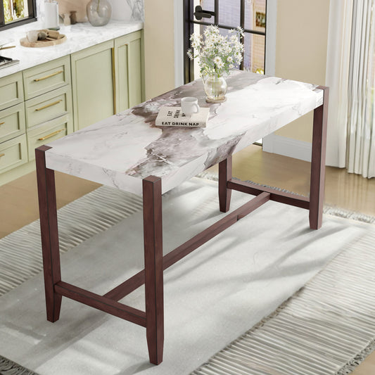 Counter Height Table, 47.5 Inch Faux Marble Finish Bar Dining Table, Modern Bar Tall Dining Table for Home Kitchen, Living Room, Balcony, Office (OLD SKU:N752P269652K)