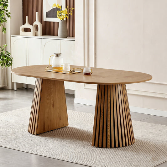 Wooden Dining Table, Flexible and Extendable, Multi-functional and Space-saving, Fashionable Oval Design and Slatted Table Legs, Tea Table or Office Desk, Beautiful and Practical
