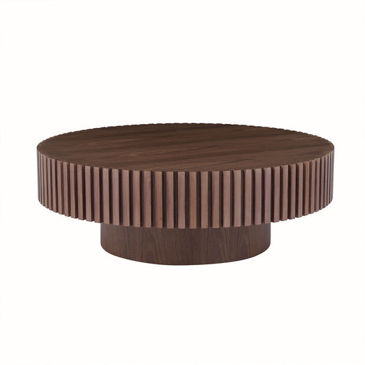 31.49'' Round Coffee Table Small Coffee Table for Apartment, Modern Living Room Coffee Table with Sturdy Pedestal,WALNUT (Same Sku:W876P243947)