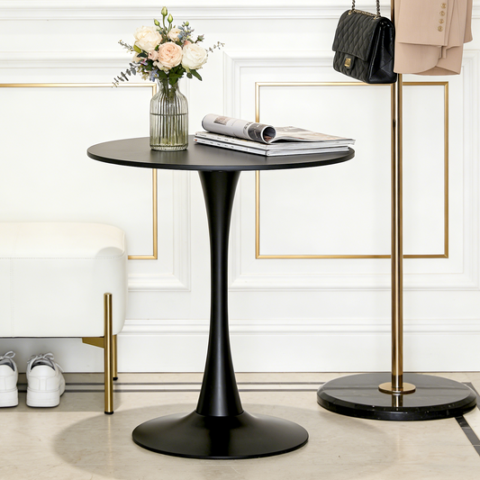 Black Round Dining Table,Modern Dining Table, Dining Table,MDF Tabletop and Iron Spray-Painted Matte Base,Oval Dining Table,Mid Century Coffee Table for Living Room 24 Inch,Home Kitchen,Small Places